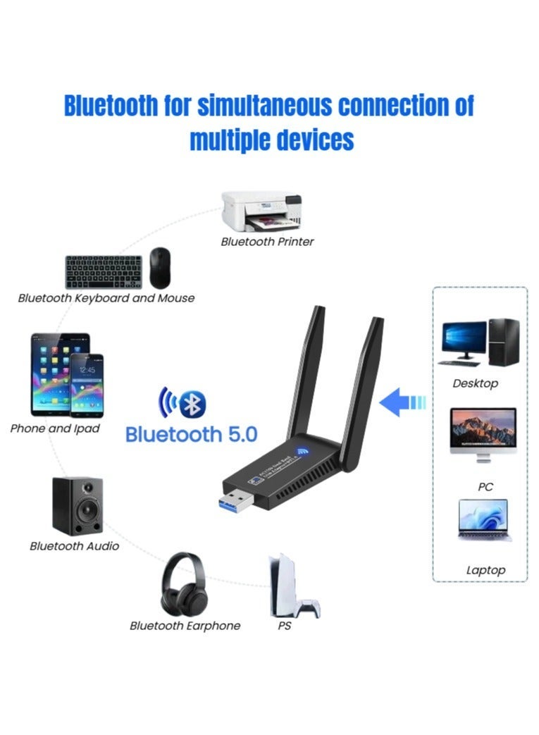  أورا سيليكت محول USB WiFi Bluetooth - مستقبل شبكة لاسلكية خارجي مزدوج النطاق 2.4 جيجاهرتز/5 جيجاهرتز بسرعة 1300 ميجابت في الثانية، USB 3.0، Bluetooth 5.0، للكمبيوتر الشخصي/الكمبيوتر المكتبي/الكمبيوتر المحمول، متوافق مع Windows 11/10/8/7 - Image 4